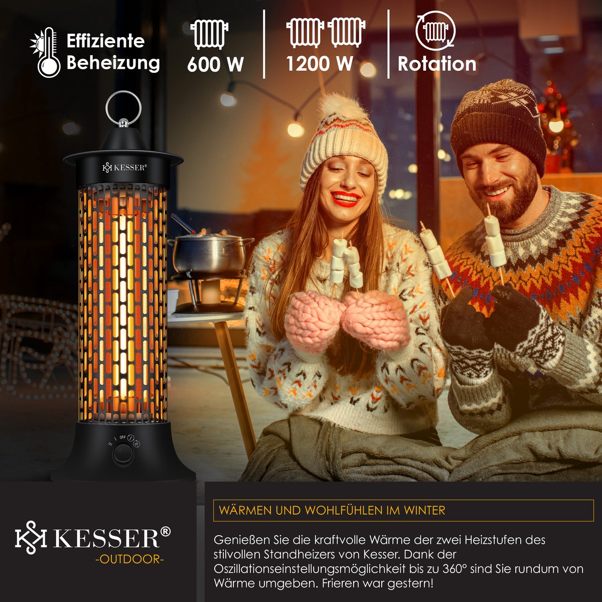 Infrarood Verwarming - Terrasverwarmer - Elektrische Heater - Zwart - KESSER®