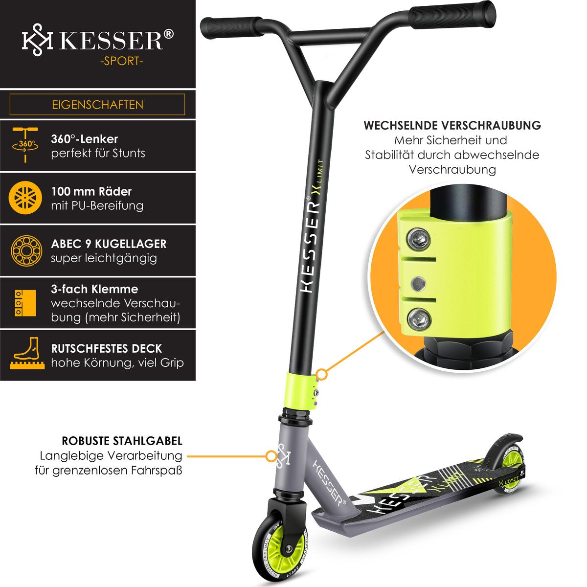KESSER® Stuntstep voor Volwassenen en Kinderen - Kinderstep - Antraciet •