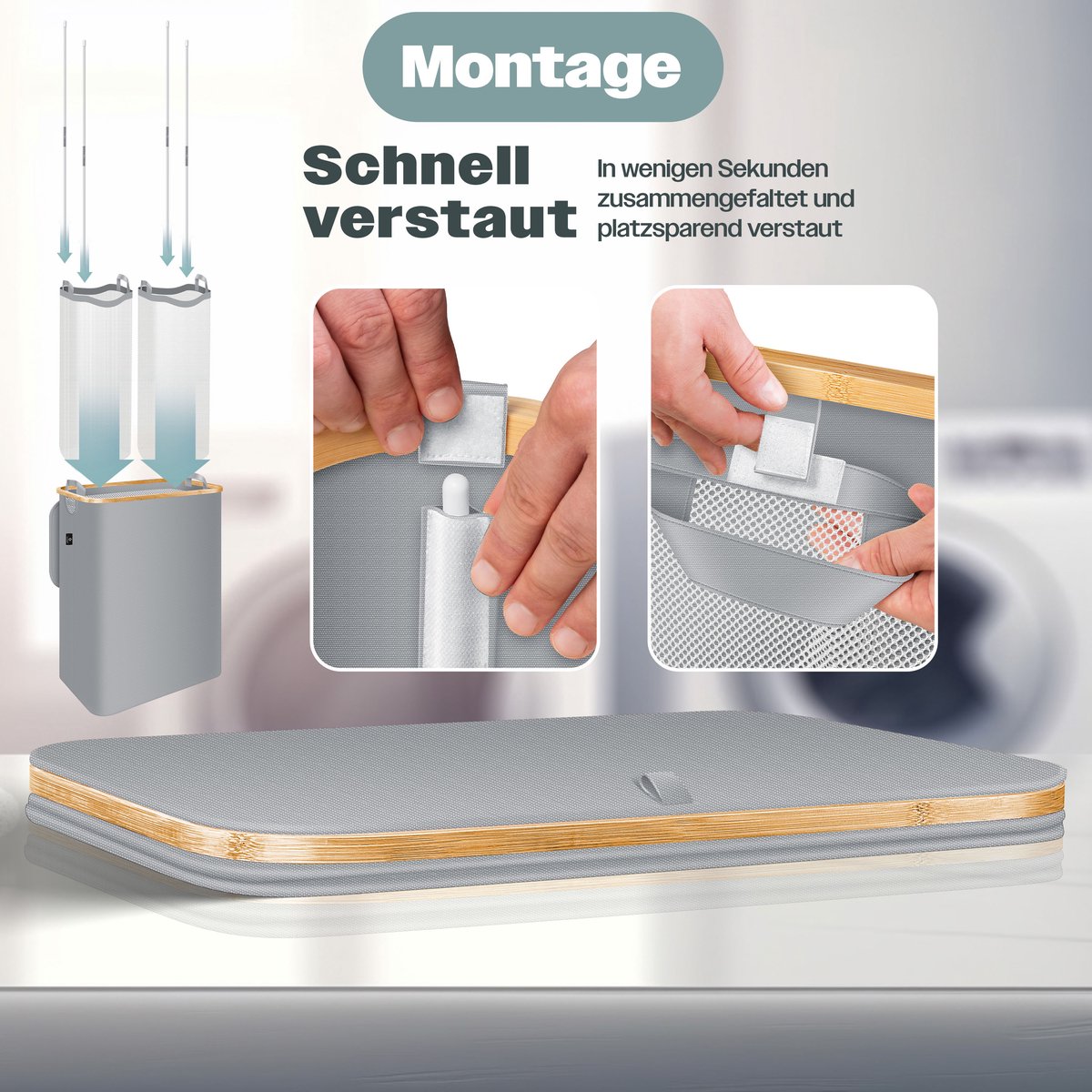 KESSER® Wasmand met Deksel - 100 Liter - Grijs