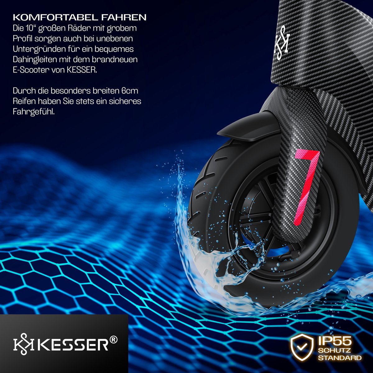 KESSER® Elektrische Step 10" E-Scooter Max. 25km/h - Electrische Scooter Bereik ±40km Opvouwbare 450W E-Step 10ah max. belasting tot 120 kg - Carboon
