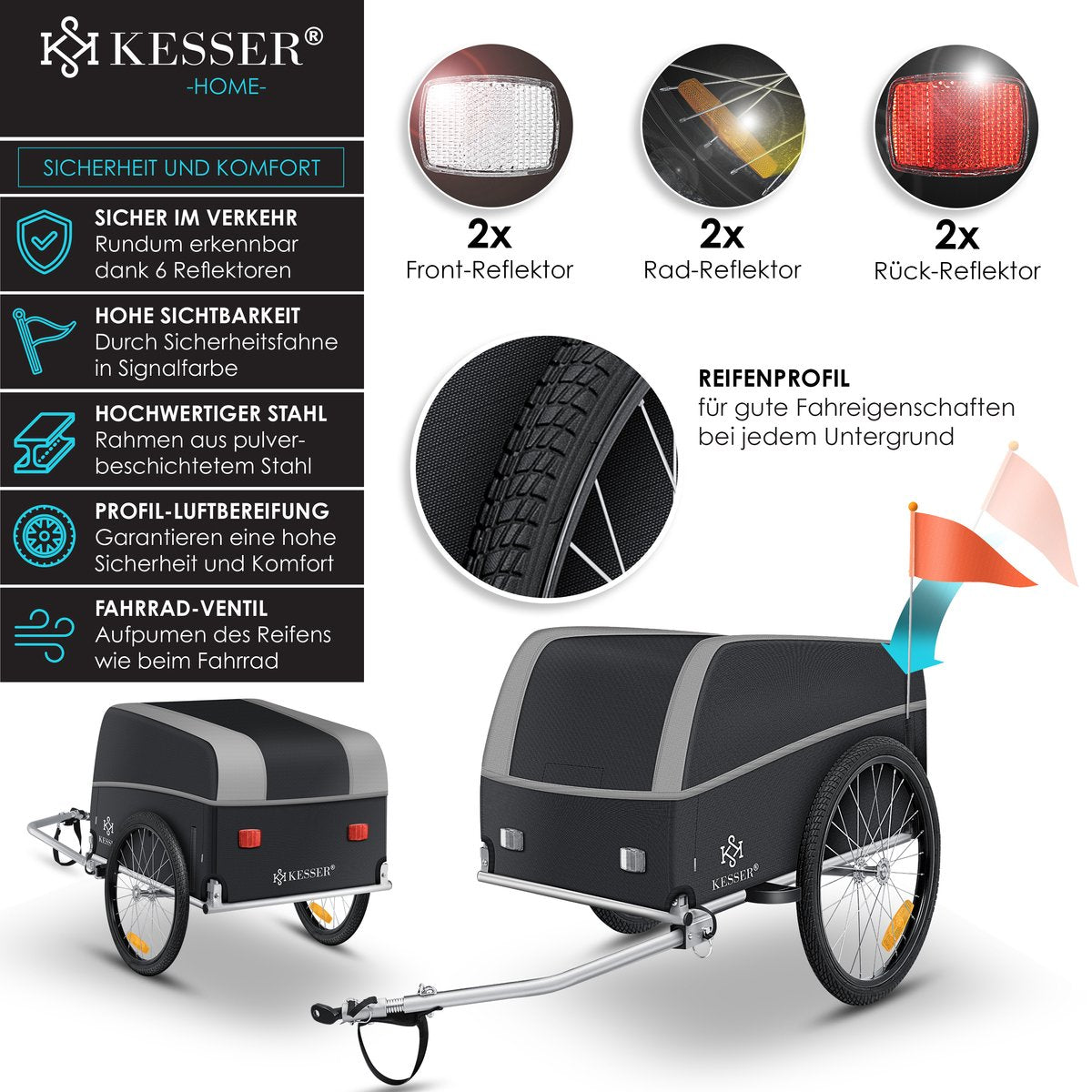 KESSER® Fietskar - Fietsaanhanger - Lichtgrijs / Antraciet