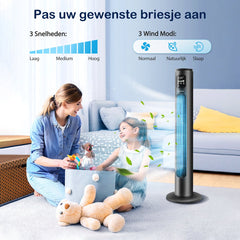 Aigostar Ross Smart - Torenventilator - Oscillerende Kolomventilator - Afstandsbediening & App Bediening - LED Scherm - 24-uurs Timer - Ventilatoren Staand - 50W - Zwart