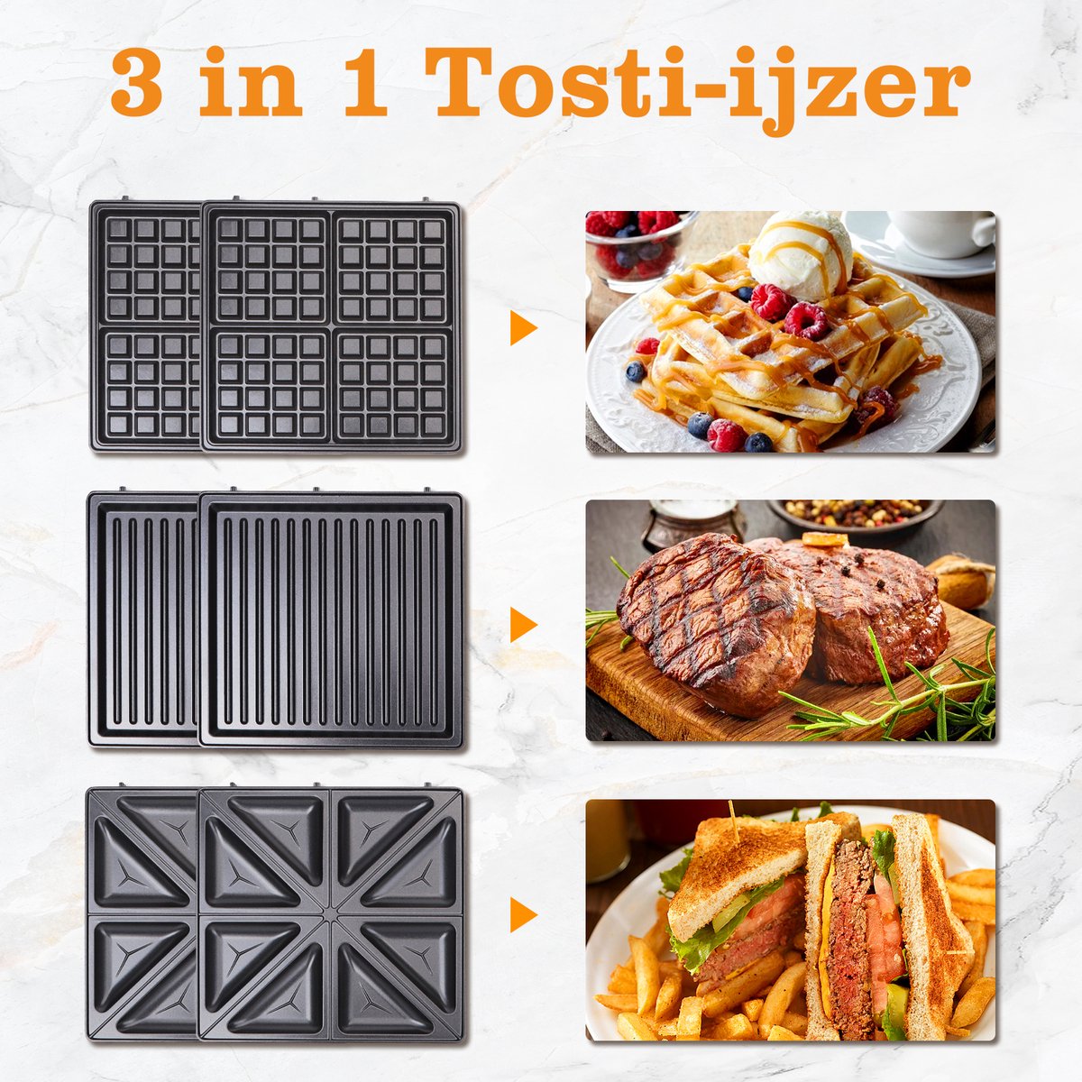 Tosti apparaat - Tosti ijzer - Contactgrill - Wafelijzer - 1200W - Zwart - Taylor Swoden