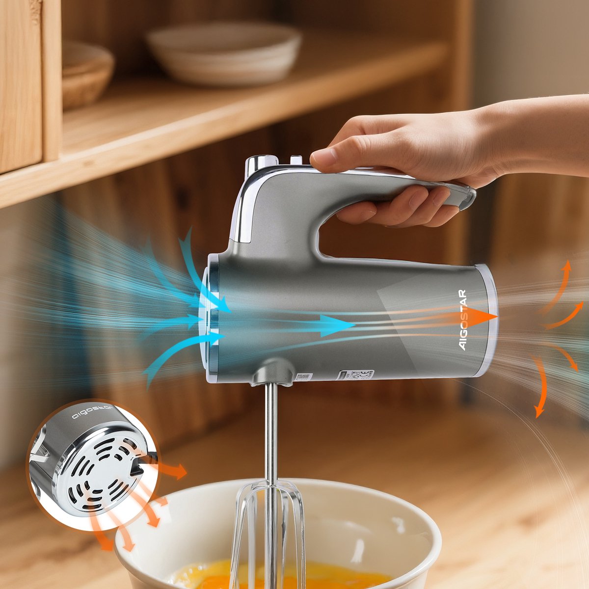 Handmixer - 5 Snelheden met Turbo - RVS Deeghaken & Gardes - 400W - Aigostar