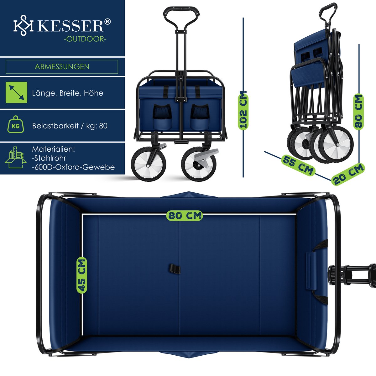 KESSER® Bolderkar - Opvouwbaar - Bolderwagen  - Blauw