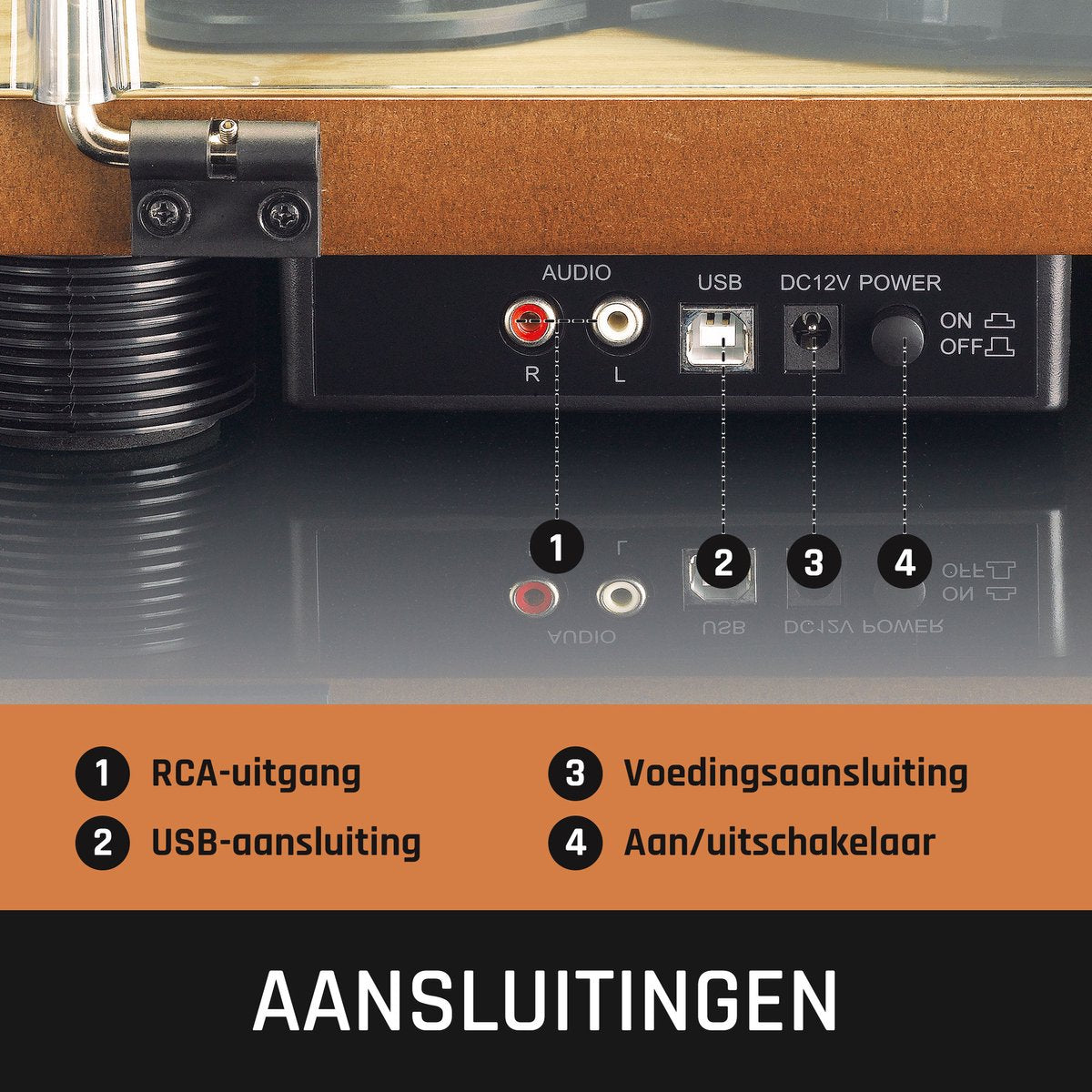 Lenco Platenspeler - Ingebouwde Speakers - Auto-stop - USB encoding - LS-50WD - Hout •