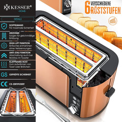 Broodrooster - Toaster - 4 sleuven - 1250W - Koper