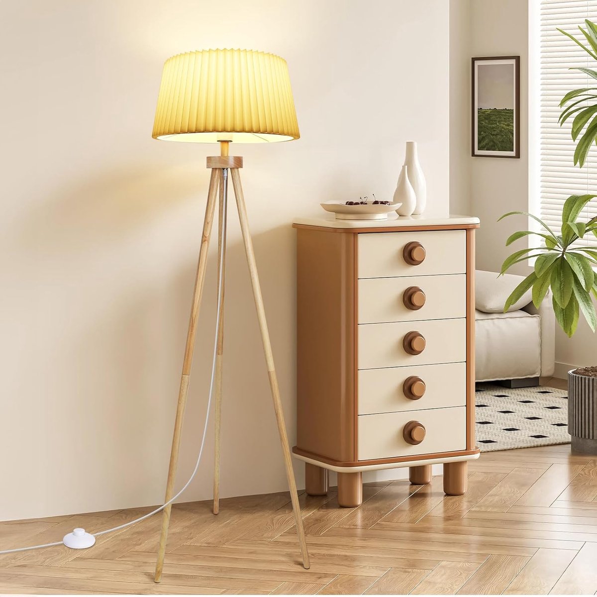 Aigostar 102FP - Vloerlamp - Staande lamp - h: 145cm - E27 Fitting - Leeslamp - Stalamp - Woonkamer - Slaapkamer - Excl. lichtbron