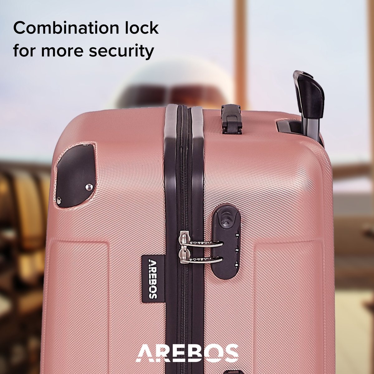 AREBOS Kofferset - Kofferset 3 delig - Reiskoffer set - 360° zwenkbare wielen - M-L-XL - Rosé Goud
