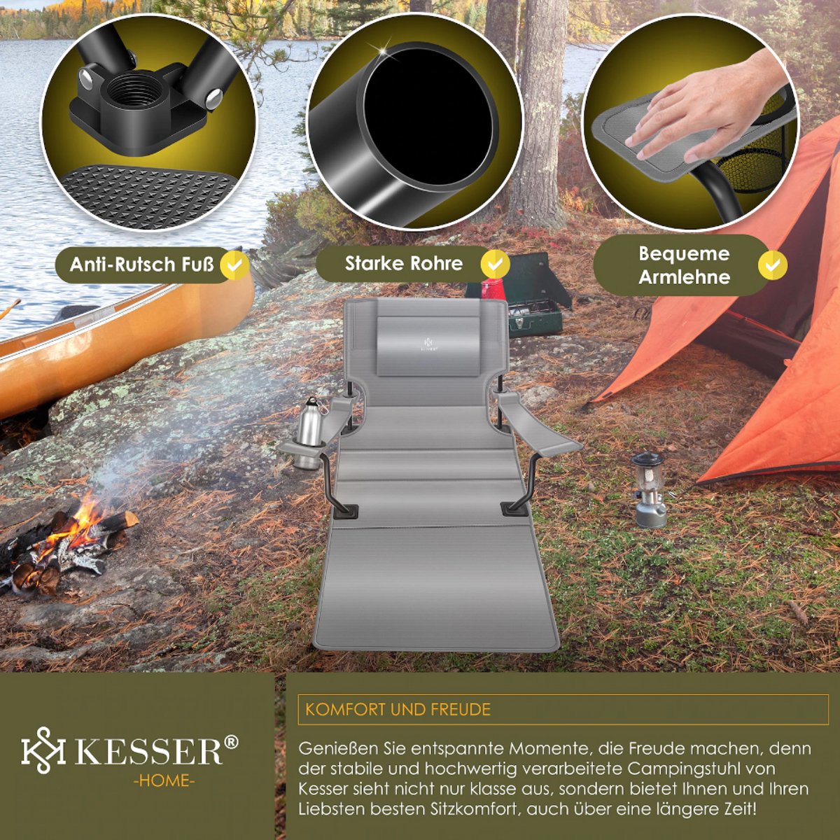 Campingstoel - Visstoel - Vouwstoel - Grijs - KESSER®