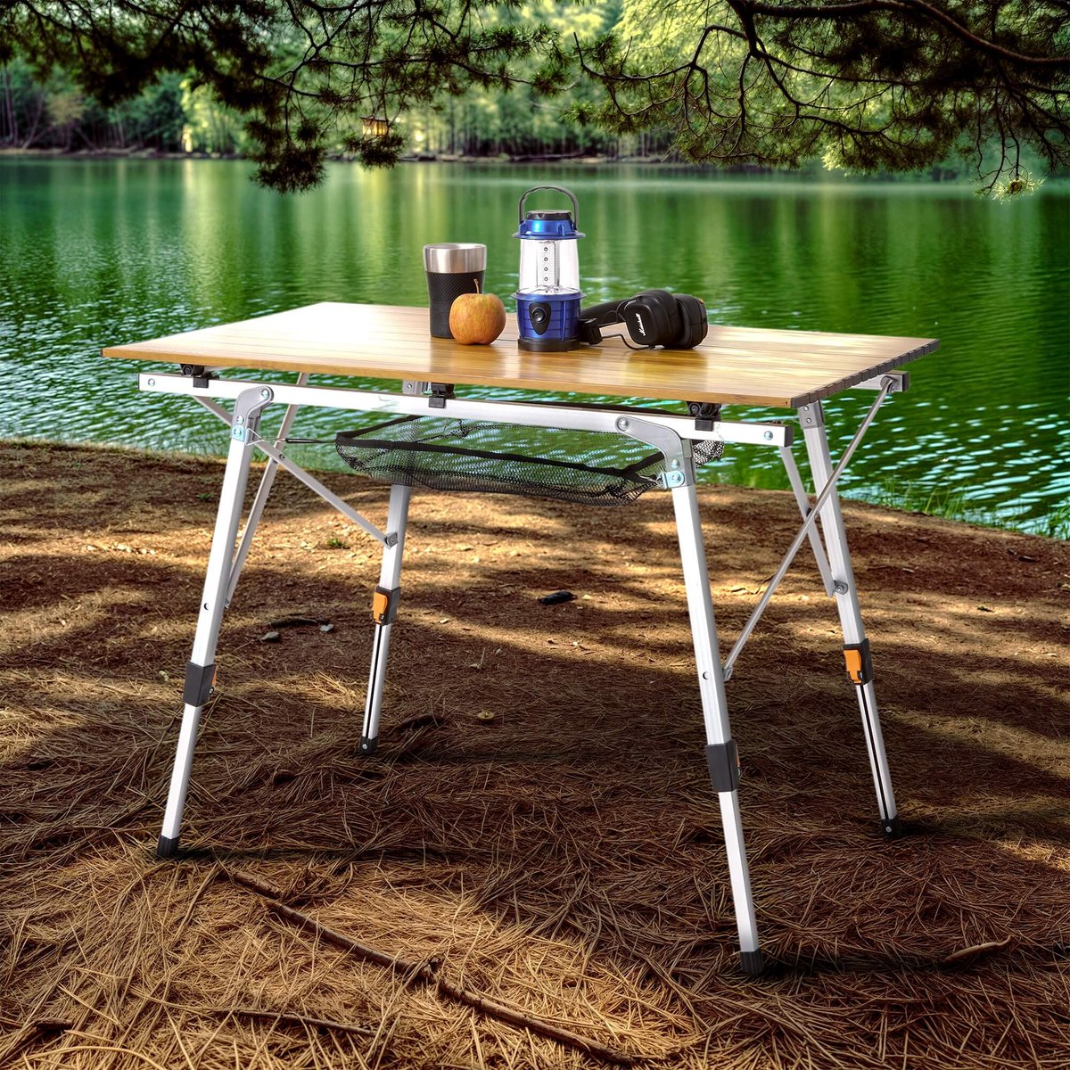 AREBOS campingtafel 90 x 51,5 cm roltafel aluminium klaptafel outdoor bruin