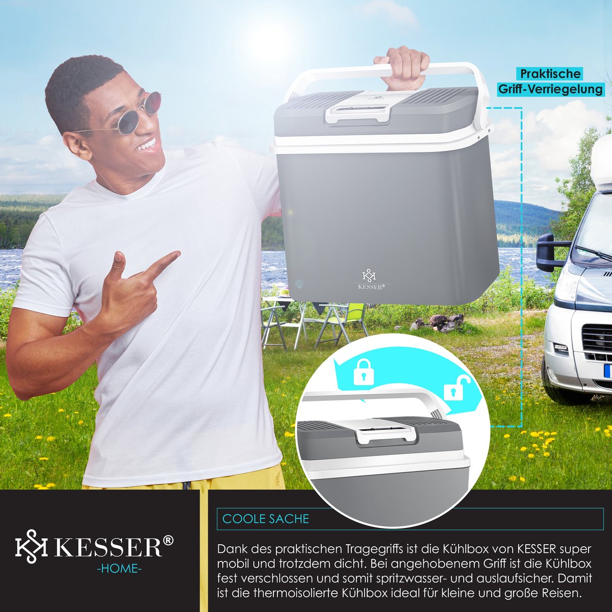 Koelbox Elektrisch – 12V en 230 volt - Coolbox - Frigobox - 24L – Grijs •