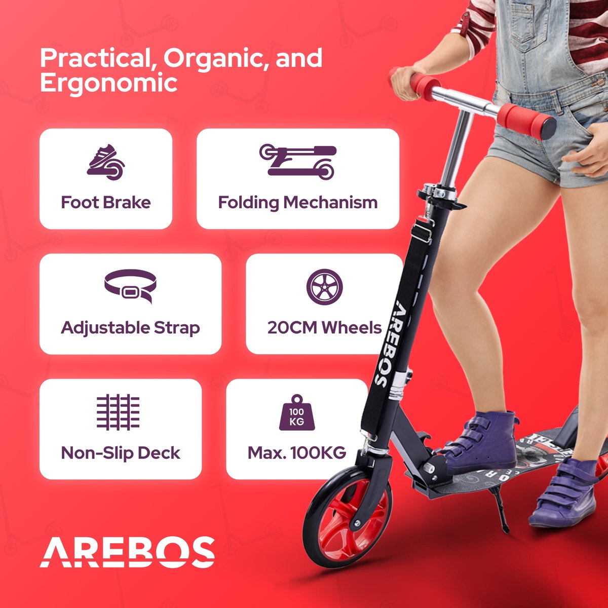 AREBOS Stepjes - Kinderstep - Voor Jongens en Meisjes vanaf 8 Jaar - tot 100kg - Rood