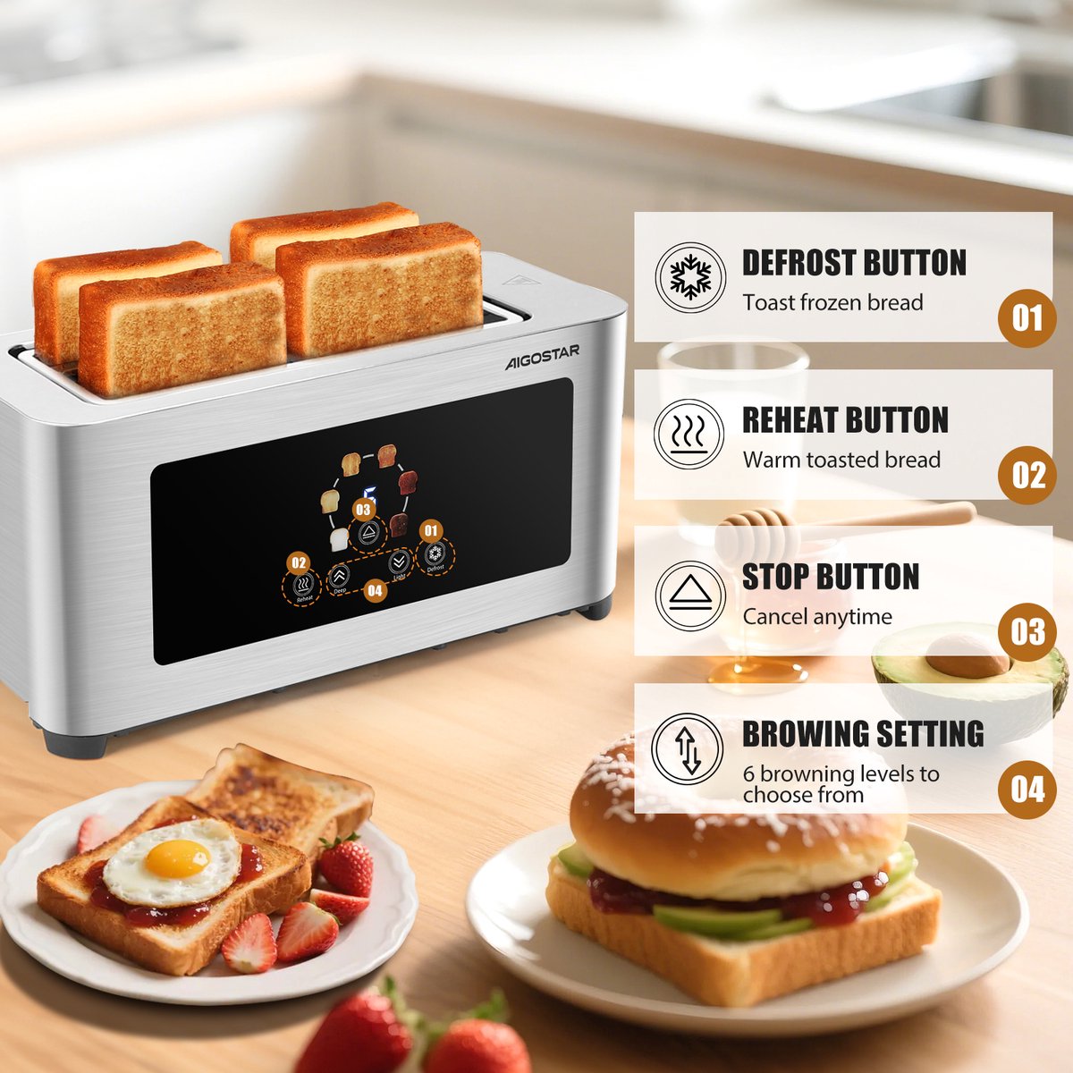 Broodrooster - Toaster - 4 sleuven - 1400W - RVS