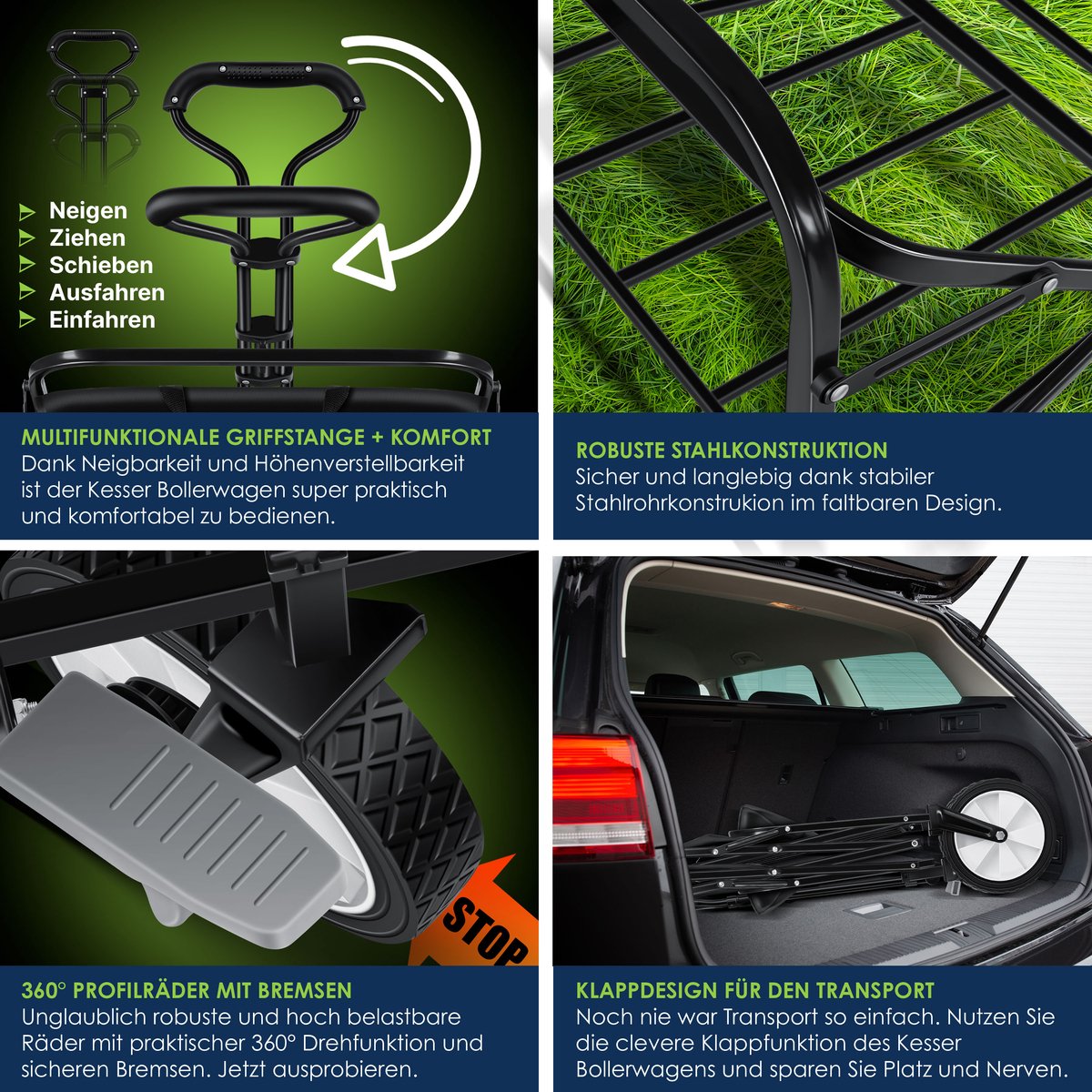 KESSER® Bolderkar - Opvouwbaar - Bolderwagen  - Zwart
