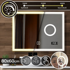 Aquamarin - Led spiegel - 80 x 60 cm - Met Make-up Spiegel - Badkamerspiegel - Bluetooth Speaker - Touch - A++ - Dimbaar