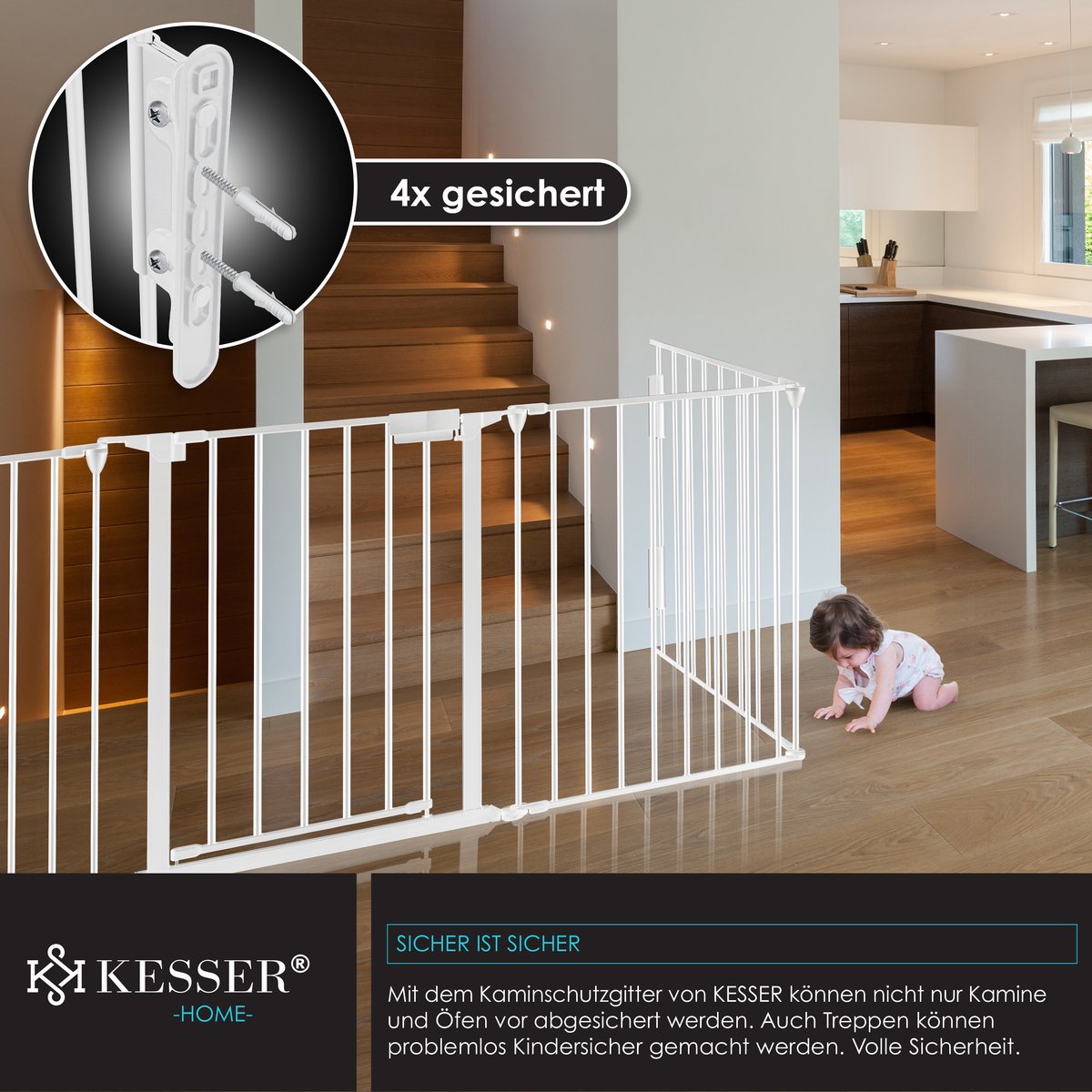 KESSER® Veiligheidshekje voor Kinderen - Openhaard hek - Beschermrooster met Deur Metalen Kachelbeschermer Box Crash Barrier Dierenhek Deurbeschermer voor Kinderveiligheid - Wit - 300 cm lengte