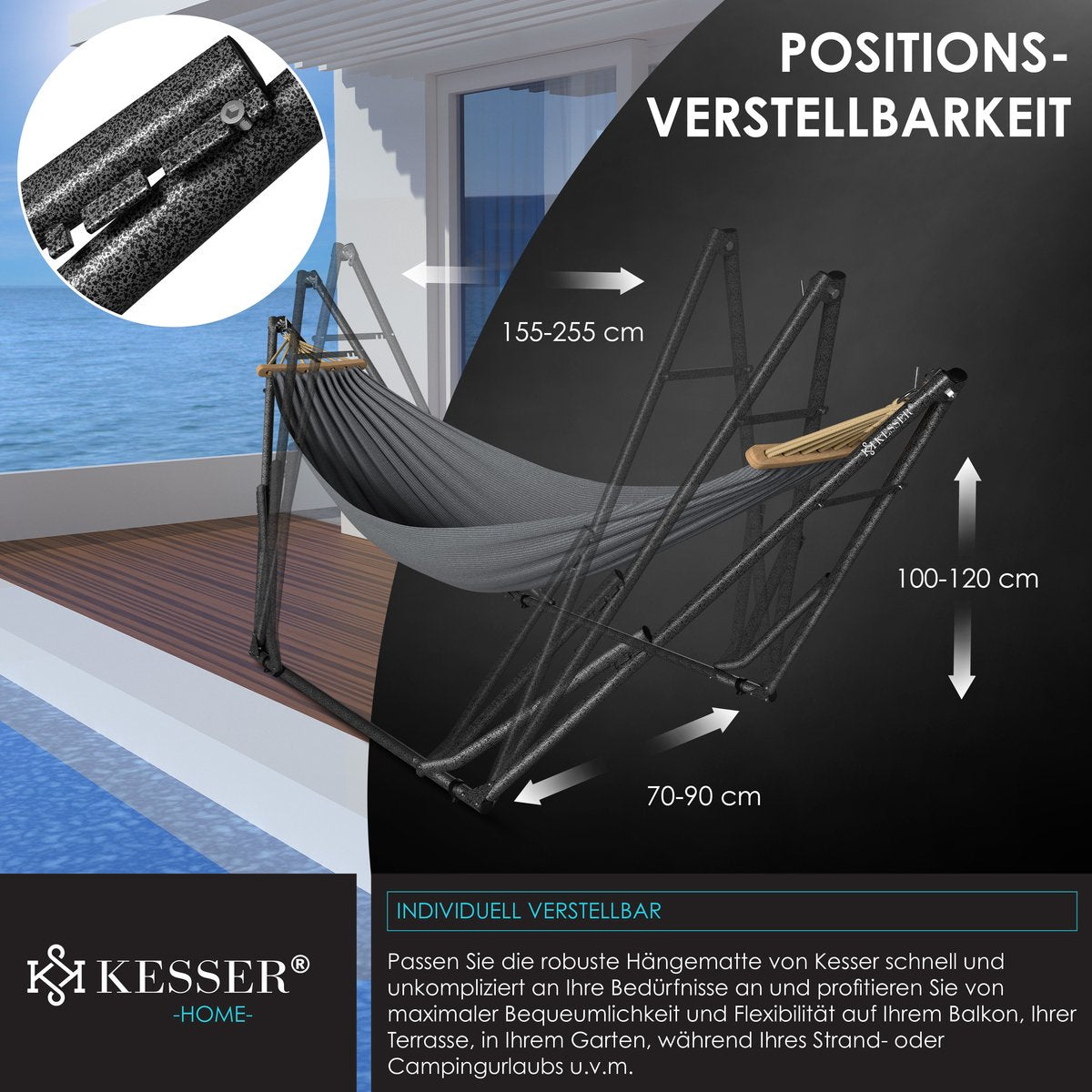 KESSER® XXL Hangmat 2 personen - Tot 200kg - Metalen Frame - Grijs