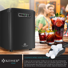KESSER® Ijsblokjesmaker - Ijsblokjesmachine -12kg/24 uur - RVS - Zwart •