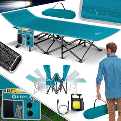 KESSER® Campingbed, veldbed, inklapbaar klapbed, campingbed incl. draagtas, campinglicht + zijzak, stabiel veldbed, 250 kg belastbaar, metalen buis, 600D Oxford-weefsel, draagbaar ligbed, comfortabel