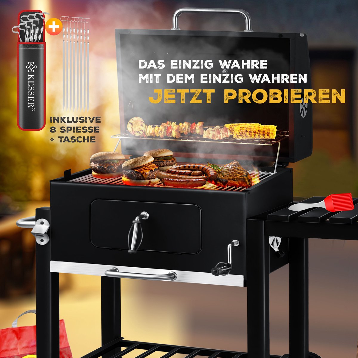 KESSER® XL Houtskoolbarbecue - BBQ - RVS Handvat - Zwart