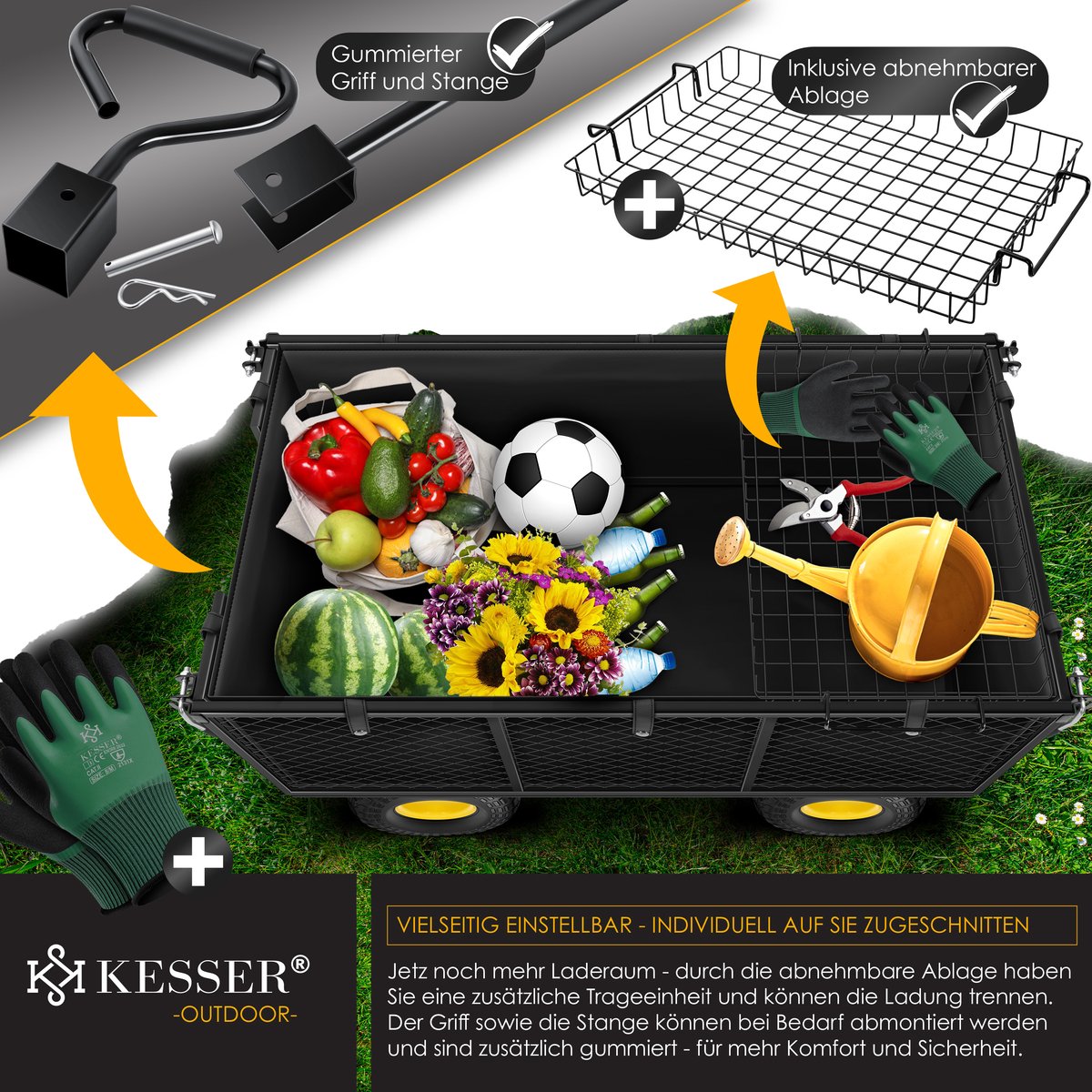 KESSER® Tuinkar - Bolderkar - 550 kg belastbaar - Zwart