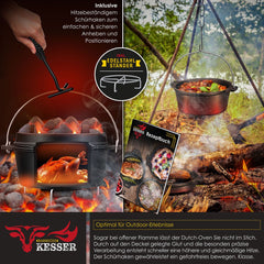 KESSER® Dutch Oven Set - 7,3L - Vuurpan - Stoofpan - Gietijzeren pan