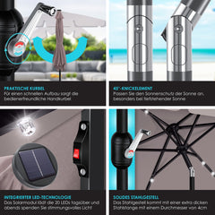 KESSER® Parasol LED Solar - Verstelbaar - Buigbaar - Grijs