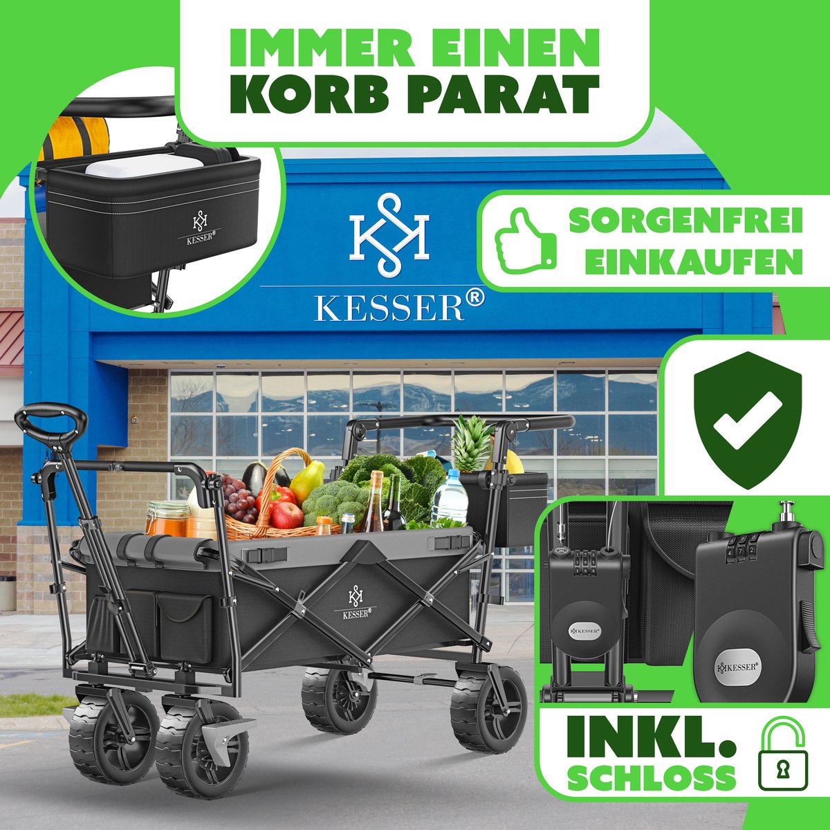 KESSER® Bolderkar - Opvouwbaar - Bolderwagen - Zwart •