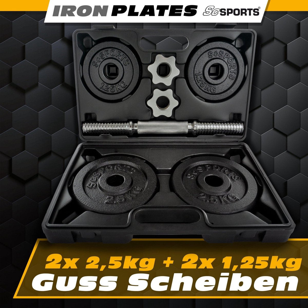 ScSPORTS® Halterset 10 kg - Dumbbells incl. handige koffer - Gietijzer - 30 mm - Gewichten •