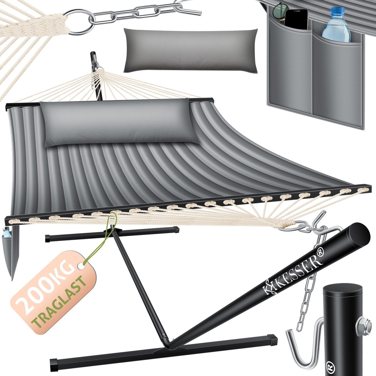 KESSER® Hangmat - Voor 2 personen - Tot 200kg - Grijs