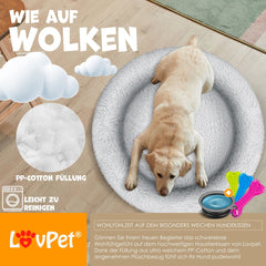 LOVPET® Hondenbed / Hondenmand / Hondenkussen Kattenbed Bagel, Afwasbaar, Incl. Kom + 3x Kauwbotjes, Hondenbank Pluche Kussen Rond Pluche Voor Kleine, Middelgrote & Grote Honden, Katten - 3XL (100 x 100 cm), Lichtgrijs