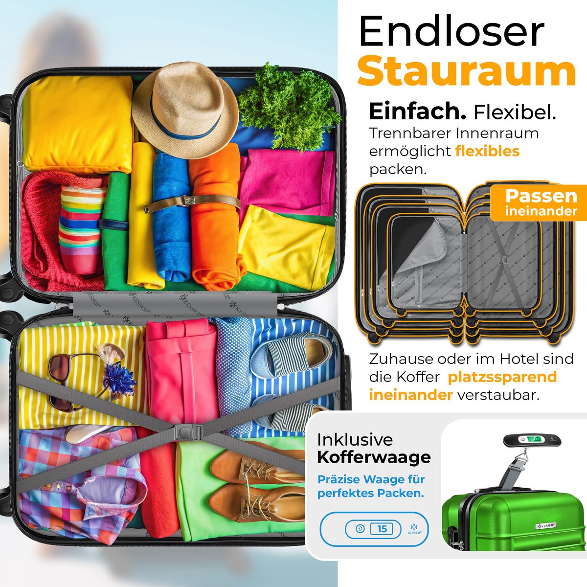 Kofferset - 3 delig - Trolley - Reiskofferset - Groen - KESSER® •