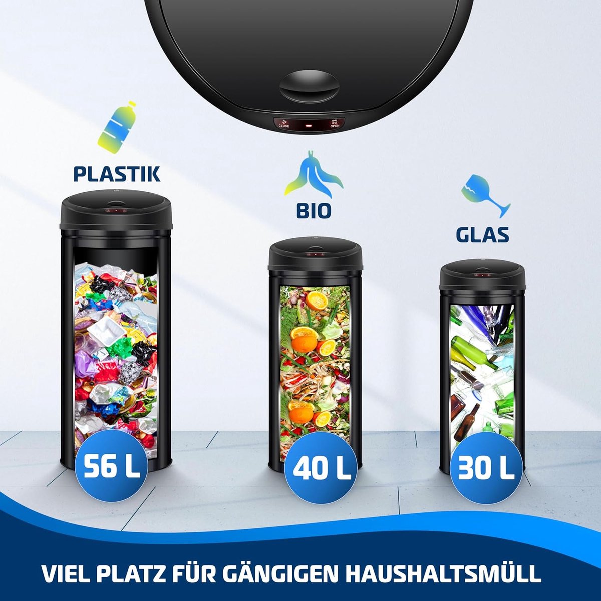 KESSER® Sensor Prullenbak - Afvalbak - Vuilnisbak - 56L - Zwart