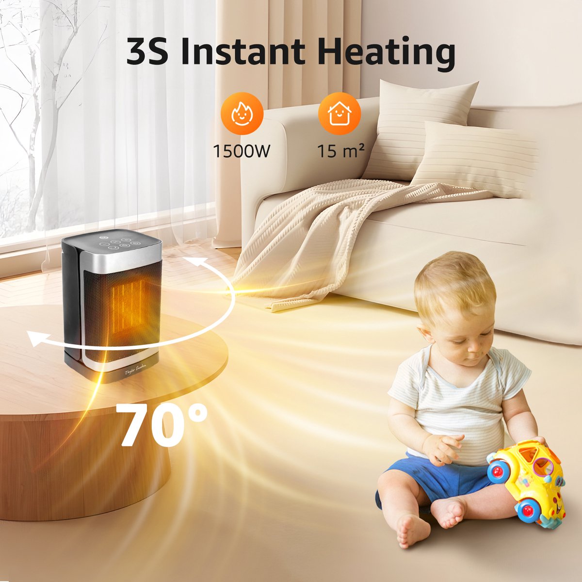Taylor Swoden Fiery - Elektrische Kachel - Keramische Kachel - 4 StandenTimer - Met Thermostaat - Met Afstandsbediening - Roterend - 1500W - Zwart