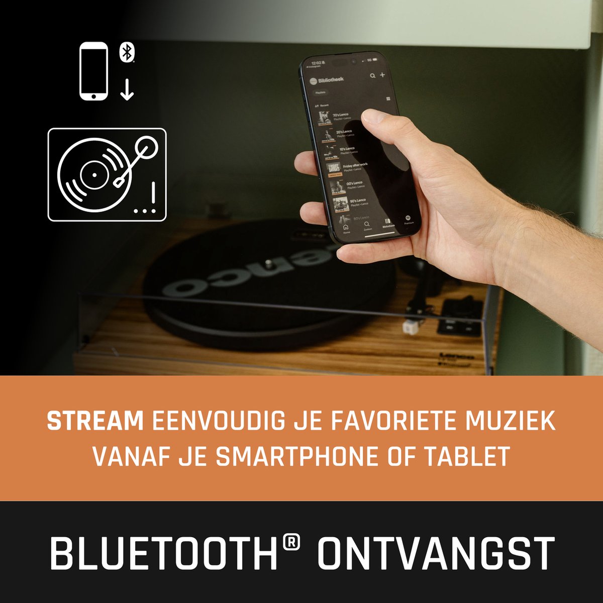 Lenco Platenspeler met Bluetooth - Twee externe Speakers - Ingebouwde Versterker - LS-500OK - Hout •