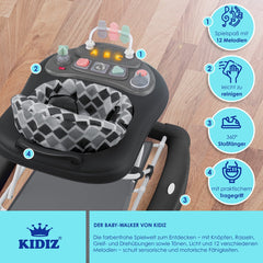 KIDIZ® 4in1 Baby walker - Loopstoel - Loopwagen - Opvouwbaar - Zwart