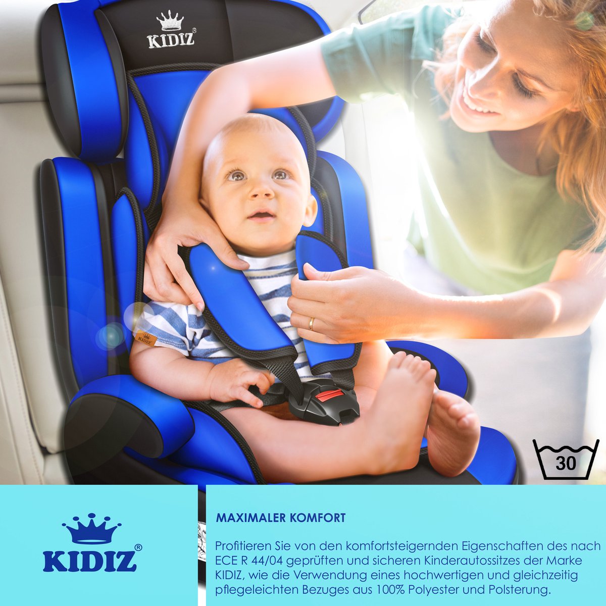 KIDIZ® Autostoeltje - 5-punts veiligheidsgordel - Blauw