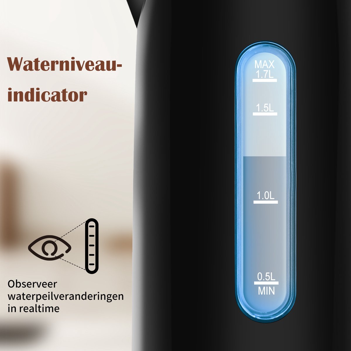 Aigostar Waterkoker Dubbelwandig - 1,7L - Retro - 2200W - Zwart •
