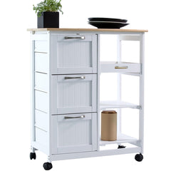 Keukentrolley op wieltjes - Serveerwagen - Wit/Grenenhout - Met lades - Rolwagen keuken