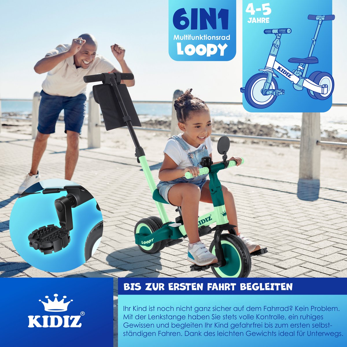 KIDIZ® Loopfiets 6in1 - Driewieler - Kinderfiets - 1-5 Jaar - Blauw