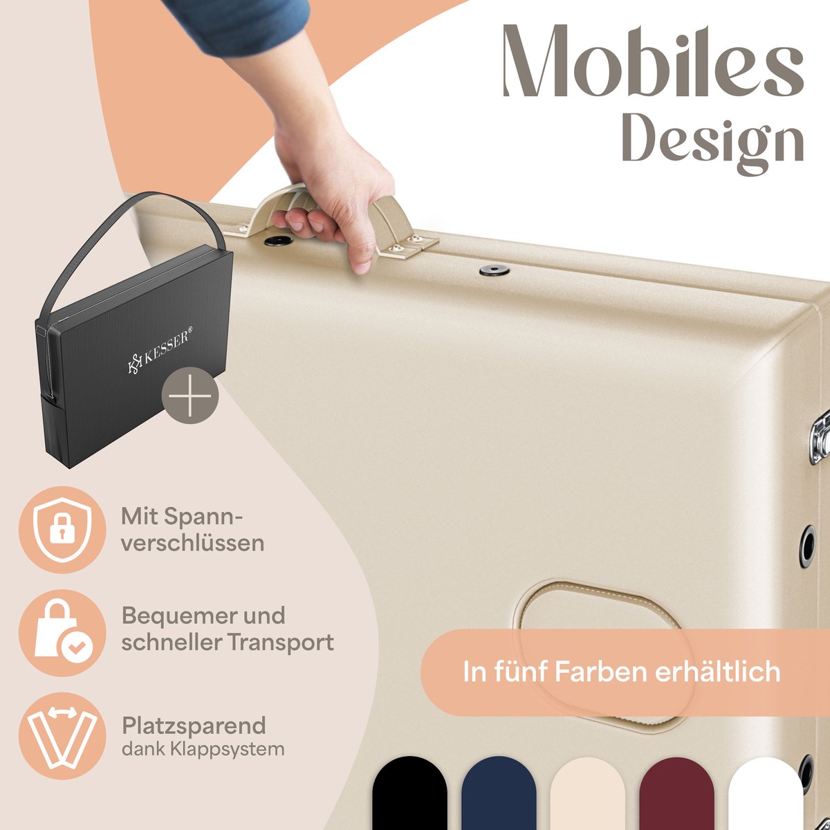 KESSER® Massagetafel inklapbaar 180x61x90cm | Behandeltafel 225kg Draagvermogen & In Hoogte Verstelbaar | Mobiele Massagebank 3-Zone | Aluminium Massagebed met Hoofdsteunen Armsteunen & opbergtas - Beige