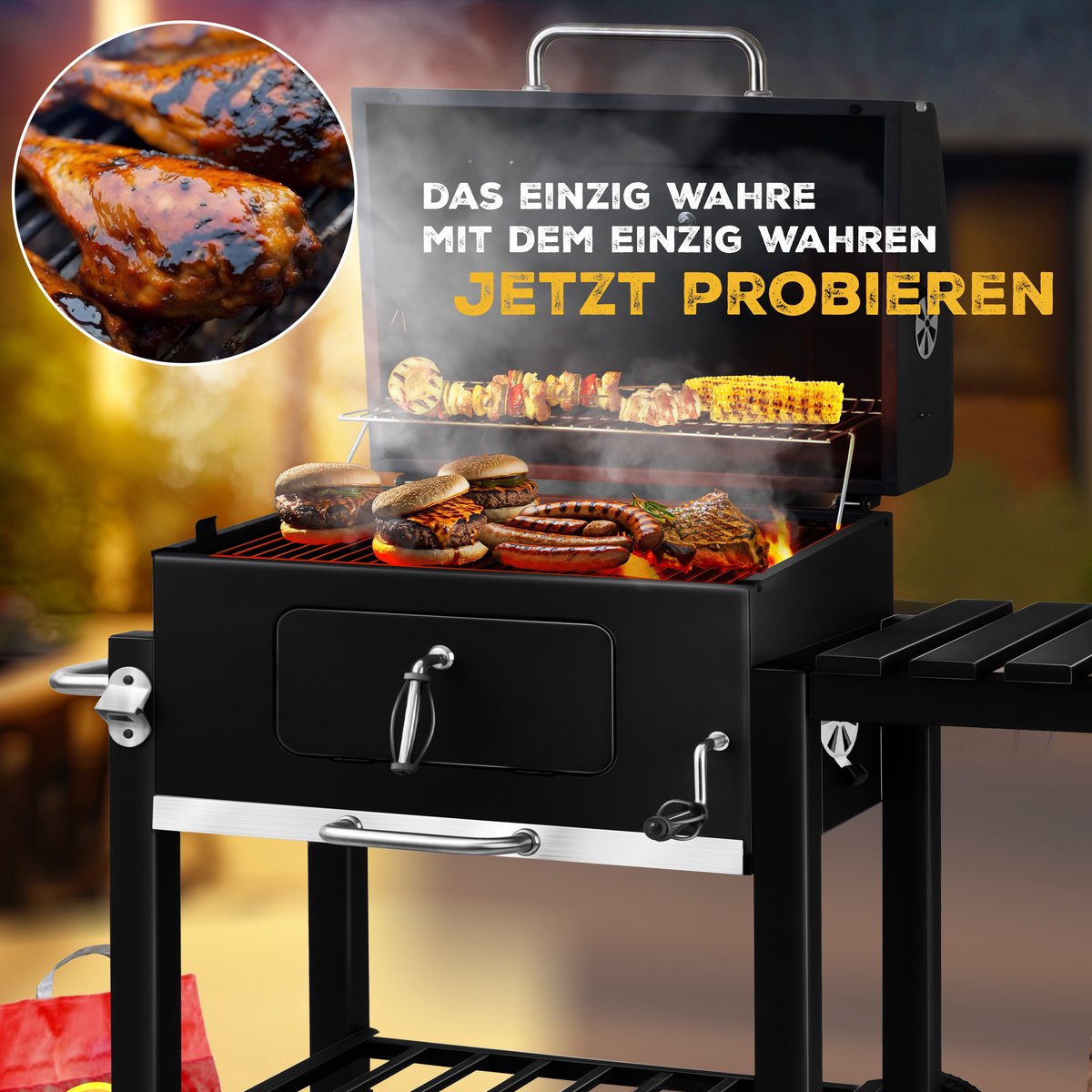 KESSER® XL Houtskoolbarbecue - BBQ - RVS Handvat - Zwart