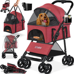 LOVPET® Hondenbuggy 2in1 Huisdieren - Wandelwagen - Rood