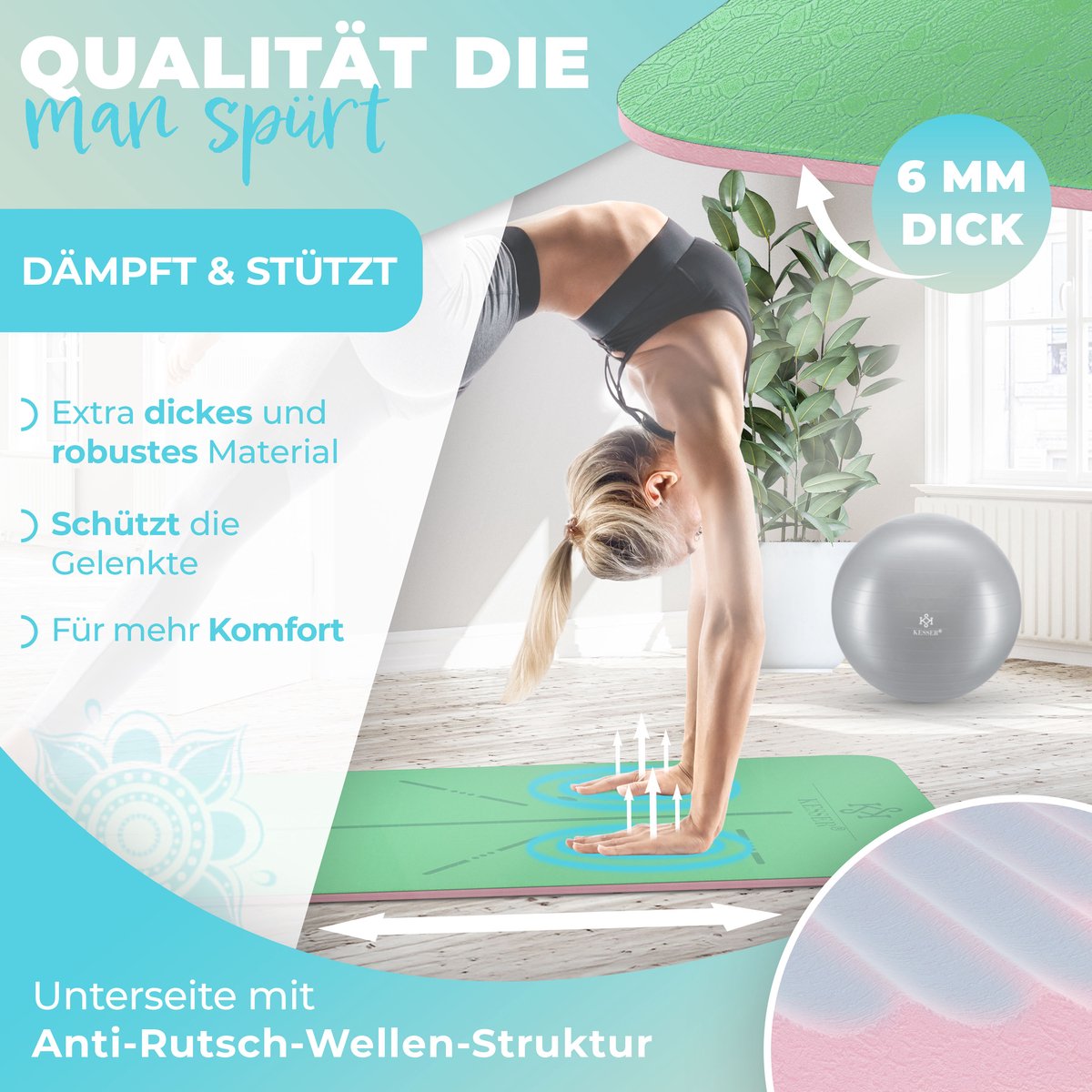 Yoga mat - Fitness mat - Sport mat - Anti slip - Extra dik - Groen