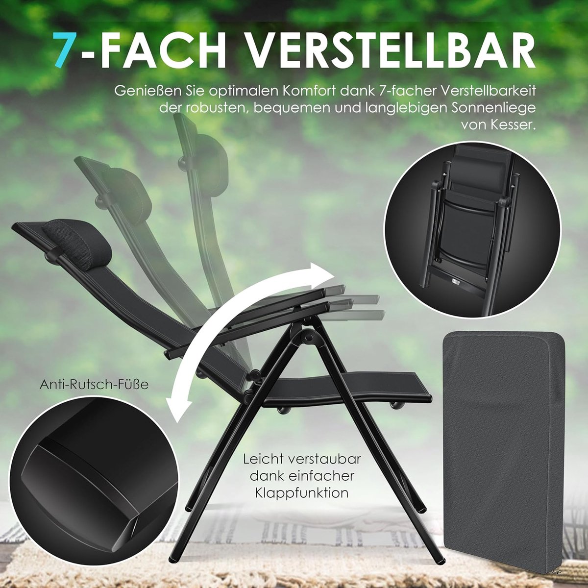 KESSER® Tuinstoel Opklapbaar - Set van 2 - Antislip - Zwart