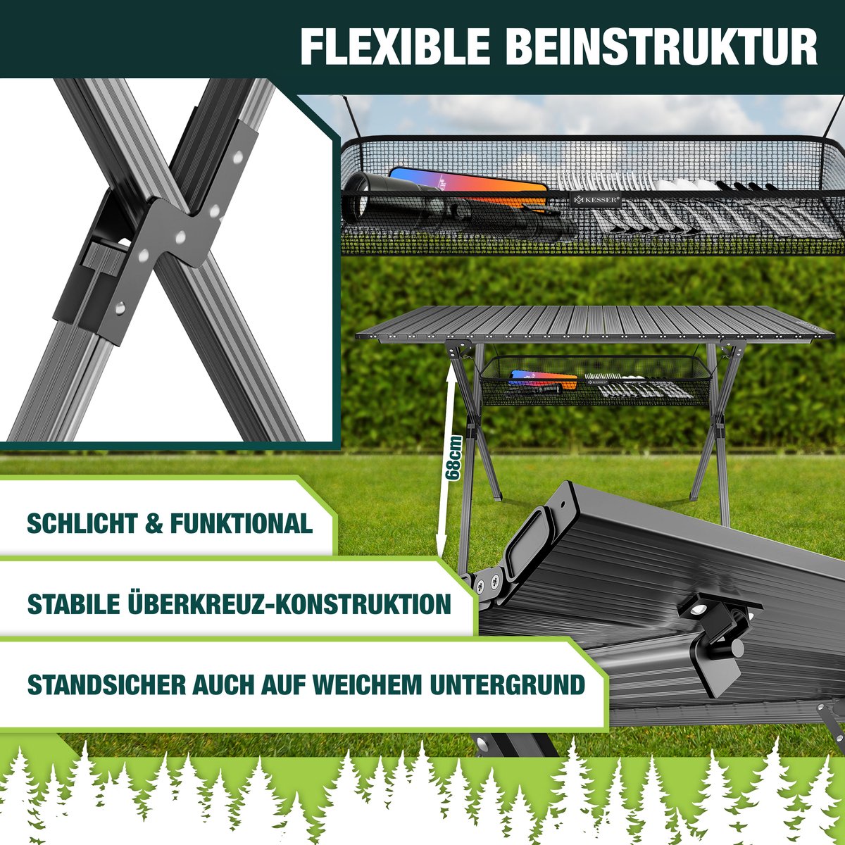 KESSER® Campingtafel Opvouwbaar - Verstelbaar - 145x70 cm - Antraciet •