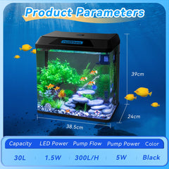 Nobleza Aquarium Kit - 38.5x24x39 cm - 30 L - Zwart