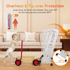 Olieradiator - 2300W Heater - Elektrische kachel - met Thermostaat - Wit - Aigostar