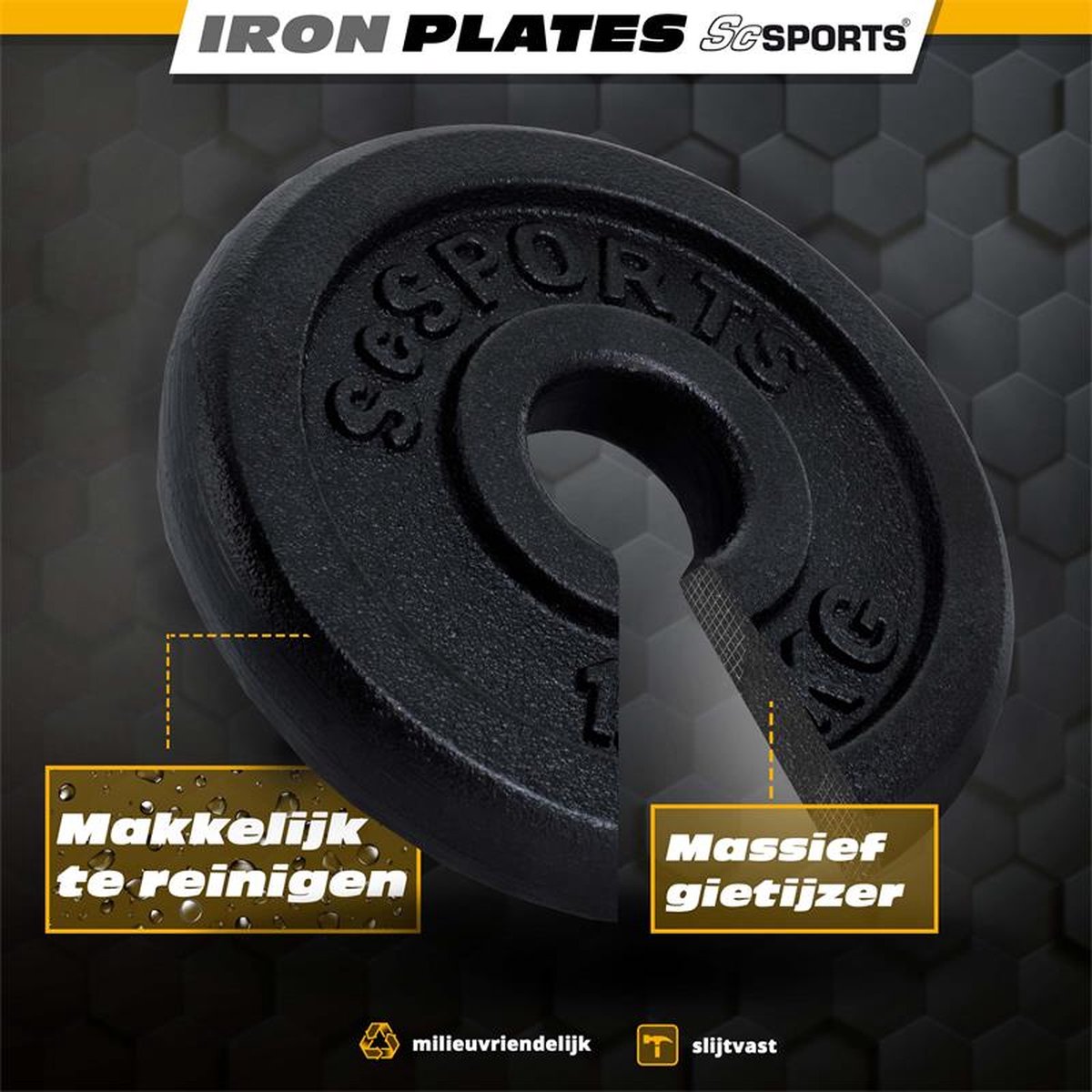Halterschijven - Halter gewichten - 30 mm - Gietijzer - 4x1,25 kg - ScSPORTS®